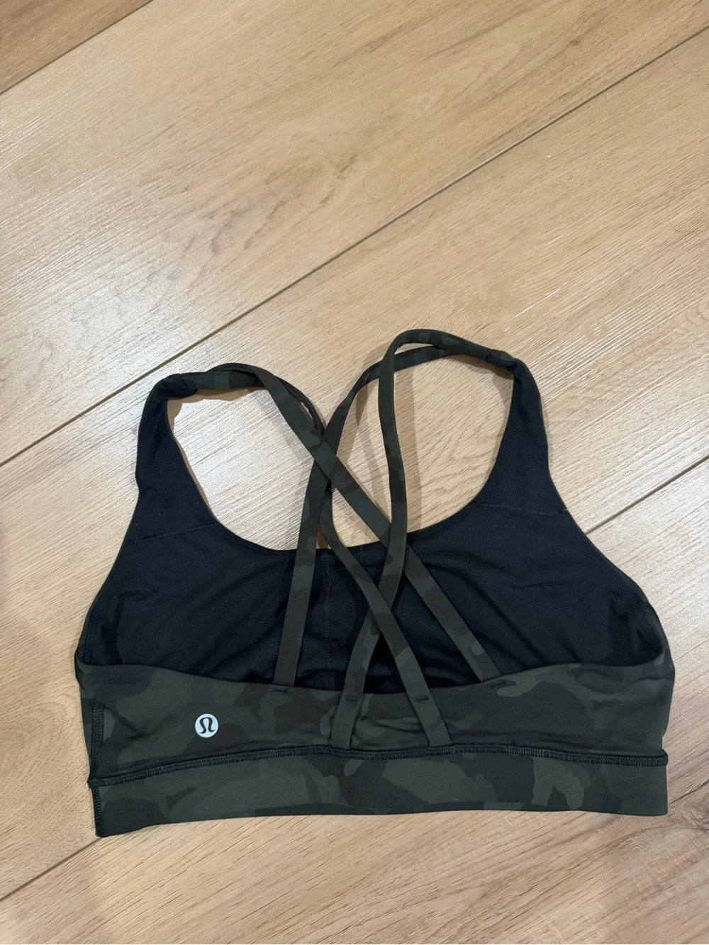 lululemon athletica Black Sports Bra with Olive Camo Band